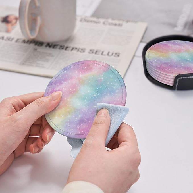 Colorful Rainbow Leather Coasters Set of 6 - Image 5