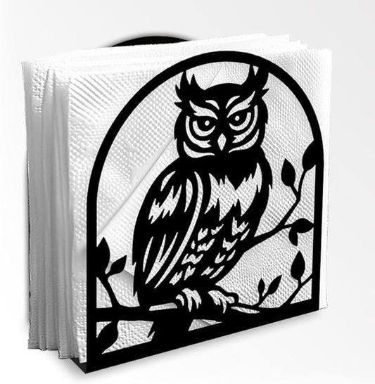 Owl Decorative Black Metal Napkin Holder for Table, 4.9" x 5.3" x 2" Animal Owl On The Branch Standing Napkin Holder for Home Kitchen Restaurant Picnic Party Coffee Bar Dining Room