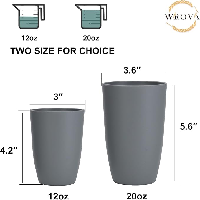 Wrova Wheat Straw Cups 8 PCS Good Alternative to Plastic Reusable Cups 12 oz - Image 3