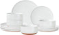 GZG Modern Art Series - 12 Pcs Speckled Stoneware Plates and Bowls Sets, Ceramic Dinnerware Set with Rustic Terracotta Underside, Microwave and Dishwasher Safe Handcrafted Dishes Set - Porcelain White