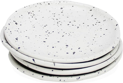 roro Ceramic Canape Plates, Set of 4, Matte White with Dark Speckles, Handmade, 5 Inches Wide