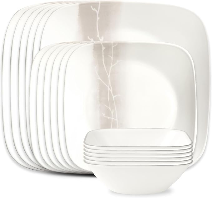Corelle Vitrelle 18 Piece Glass Dinnerware Sets Rectangular Square Plate and by Corelle
