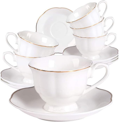 Guangyang 12 Pieces Tea Cup set Fine Porcelain 6oz Cup and Saucer set of 6 by HOME