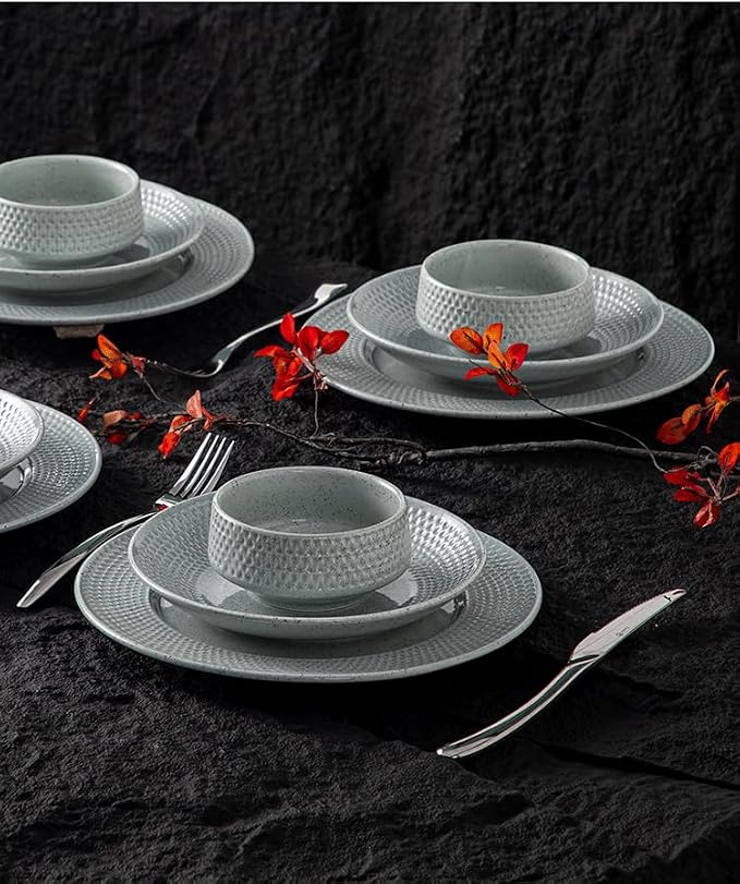 4-piece set, embossed B design plate and bowl set, microwave and dishwasher - Image 5