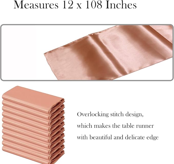 Pack of 10 Satin Rose Gold Table Runners 12 x 108 Inches - Image 3
