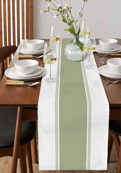 Sage Green Stripe Table Runners 120 inches Long, Linen Boho Table Runner - Image 4