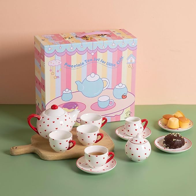 Sweejar Porcelain Tea Set for Little Girls, Kitchen Toys Tea Party Set for Kids - Image 3