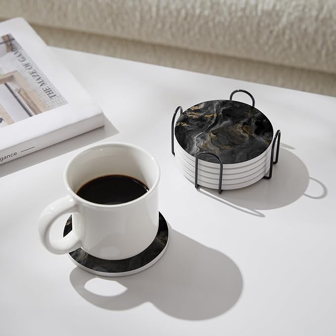 Set of 6 Abstract Black Marble Coasters - Image 6