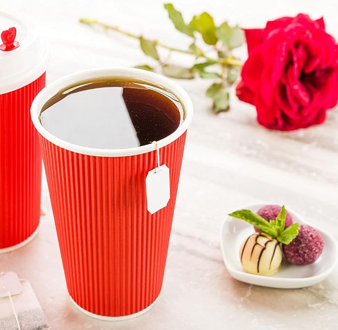Restaurantware 16 Ounce Ripple Wall Disposable Coffee Cups, 500 Insulated Red - Image 8