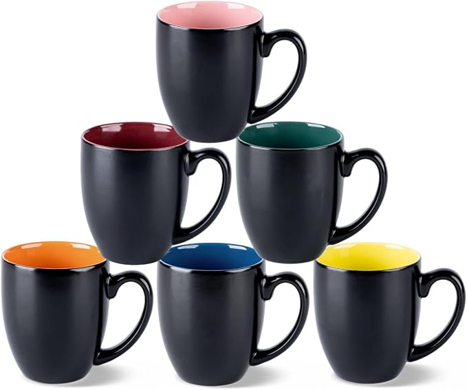 GBhome 12 oz Coffee Mugs Set of 6, Ceramic Coffee Cups- Multi-Color by GBhome