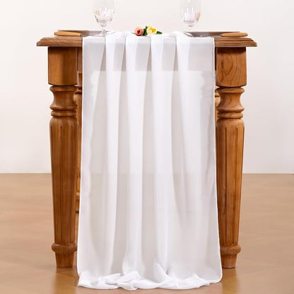 White Chiffon Table Runner Summer Boho Wedding Birthday Party Decor | 10ft - Image 2