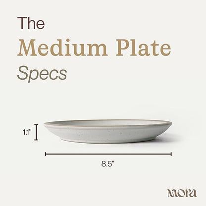 MORA Medium Plates Set of 4, 8.5 inch Ceramic Pottery Salad Plates - Microwave, Oven and Dishwasher Safe - Oat