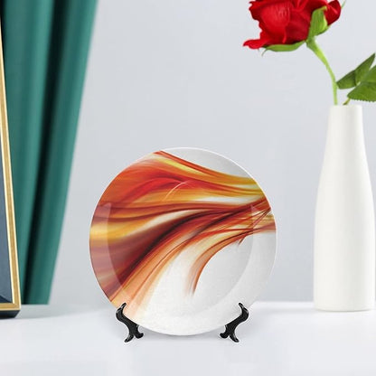 Ceramic Display Plate, Abstract Ceramic Hanging Decorative Plate, Modern Smooth Lines Blurred Smock Art, 6 Inch, Household Custom Ceramic Plate, Orange Red