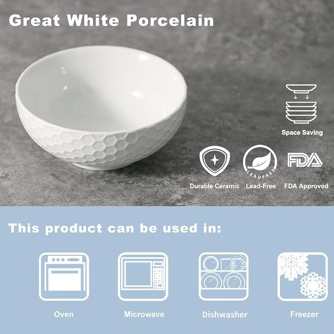 Buyajuju Cereal Soup Bowls, 20 Ounce White Bowls Set Porcelain Bowls - Image 3