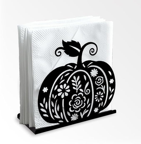 Pumpkin Flower Decorative Black Metal Napkin Holder for Table, 5.3" x 4.9" x 1.9" Fall Thanksgiving Standing Napkin Holder for Home Kitchen Restaurant Picnic Party Coffee Bar Dining Room