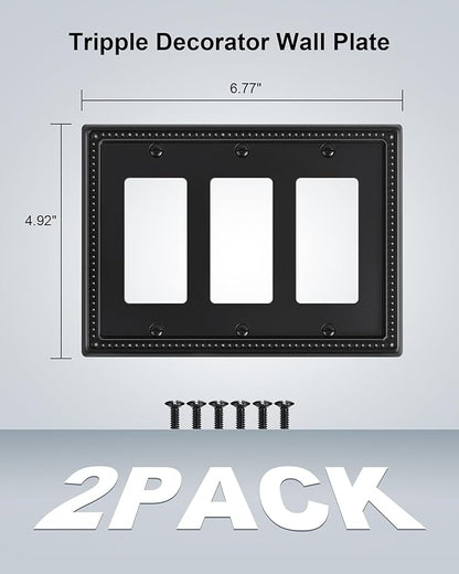 2-Pack Triple Decorator Outlet Cover Plate, Black Pearls Decorative Switch Plates and Outlet Covers, Metal Wall Plates for Electrical Outlets, Receptacle, GFCI Outlet, Dimmer Switch