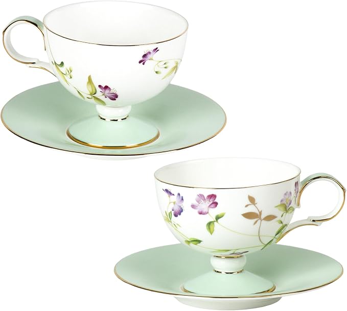 KAMMAK Tea Cups Set of 2, Ceramic Floral Pattern Demitasse Cup | Porcelain by KAMMAK