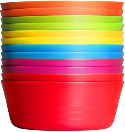 PLASKIDY Kids Plastic Bowls Set of 12, 10 Ounce Microwave Dishwasher Safe BPA by PLASKIDY