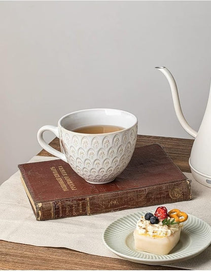 16 oz Ceramic Coffee Mug, Embossed Stoneware Cup - Image 9