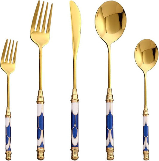 10-piece Silverware Set With Ceramic Handle, Premium Food Grade Stainless Steel Flatware Sets, Mirror Polished Cutlery Set, Dishwasher Safe (for 2 People)