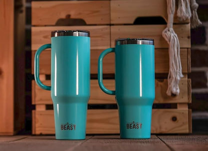 Beast 42 oz Tumbler with Handle Stainless Steel Vacuum Insulated Coffee Ice Cup Double Wall Travel Flask (Aqua Blue)