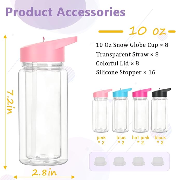 8 Pack 10 Oz Plastic Snow Globe Tumbler - Image 6