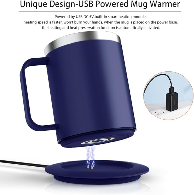 Self Heating Coffee Mug, USB Heated Coffee Mug Warmer Set - Image 3