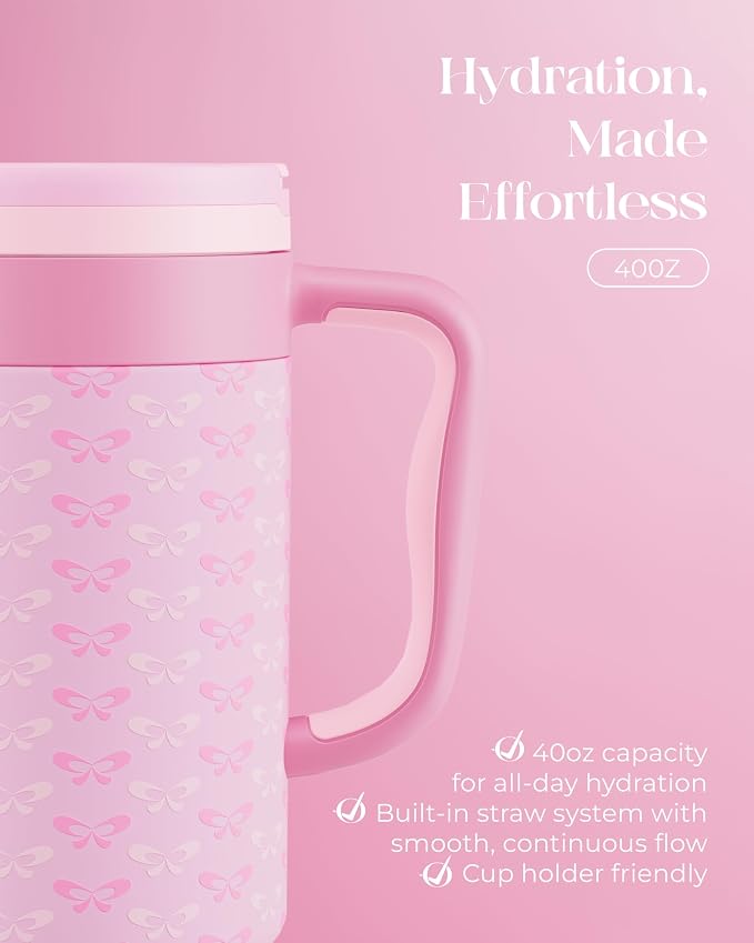 40 oz Insulated Tumbler with Handle and Push-Button Straw Lid, Stainless Steel - Image 5