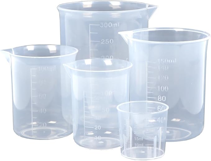 5 Pack Plastic Measuring Jugs, Transparent Lab Graduated Beakers, Heat by JasperKino