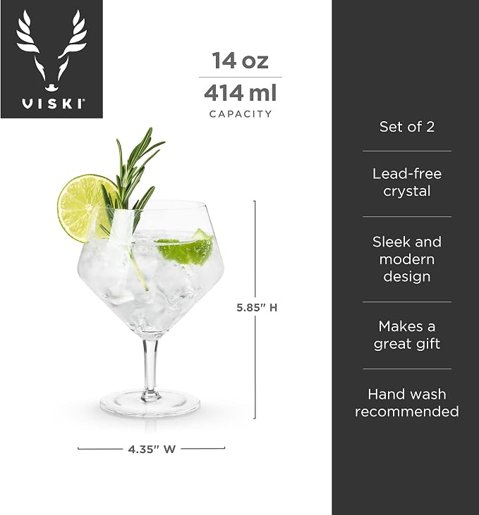 Viski Raye Angled Stemmed Gin and Tonic Glasses Set of 2 - Image 3