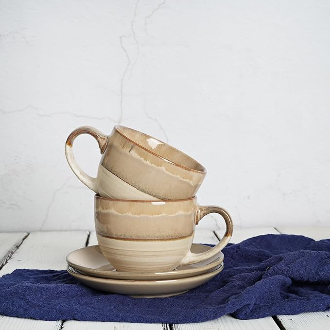 Bosmarlin Ceramic Cappuccino Cup and Saucer Set of 2, 10 Oz, Coffee Cups - Image 6