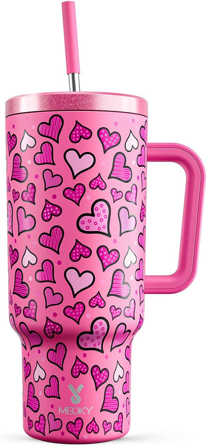 Meoky 40 oz Tumbler with Handle and Straw: Stainless Steel Insulated Tumbler by MEOKY