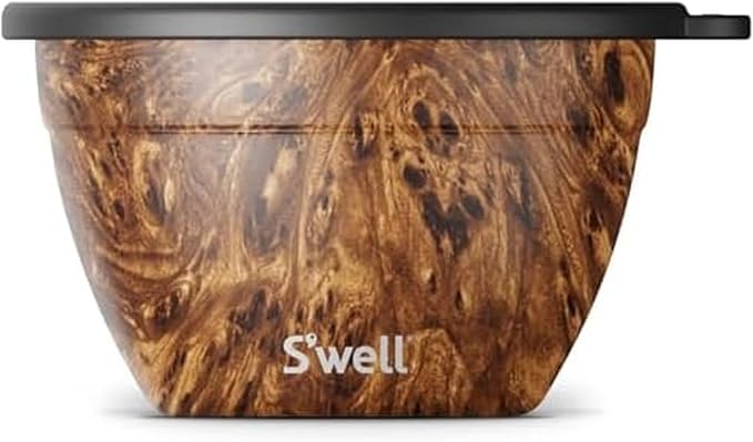 S’well Stainless Steel 64oz Salad Bowl Kit, Teakwood Finish, Includes 2oz by Swell