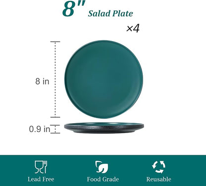 Ceramic Salad & Dessert Plates Set, 8 Inch, Modern Green | Stoneware, - Image 3