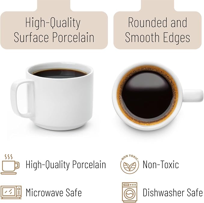 BTaT- Porcelain Stackable Coffee Mugs, 12 Pack, 12 oz, Dishwasher and Microwave - Image 3
