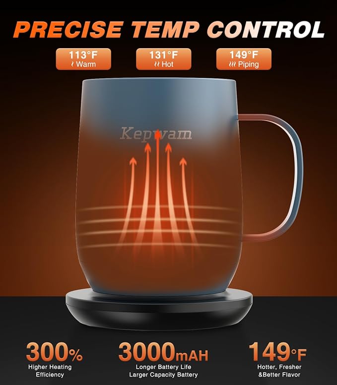 Kepwam Self-Heating Coffee Mug T2, 16oz Electric Heated Mug Hot Up to 149℉ | No - Image 2