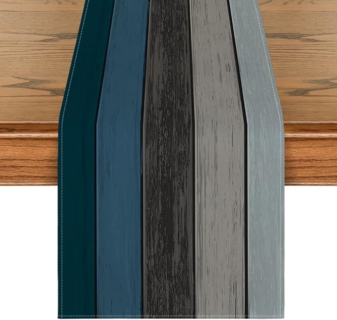 Artoid Mode Blue Grey Retro Rustic Wood Texture Table Runner, Seasonal Summer by ArtoidMode
