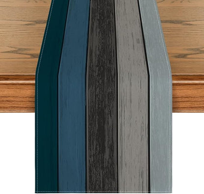 Artoid Mode Blue Grey Retro Rustic Wood Texture Table Runner, Seasonal Summer by ArtoidMode