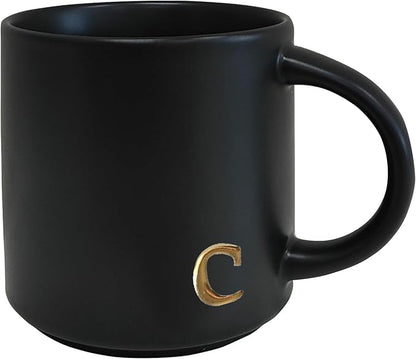 COLLECTIVE HOME Black Ceramic Coffee Mug, 15 oz Golden Monogram Tea Cup | by COLLECTIVEHOME