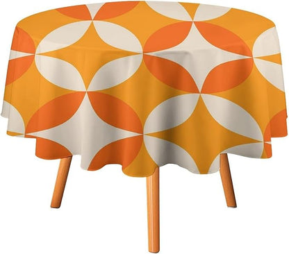 Retro Mid Century Round Tablecloth, Abstract Geometric Mid Century Colorful Pattern Print Tablecloth for Home Party Dining Room Kitchen Decor 36Inch(90cm)