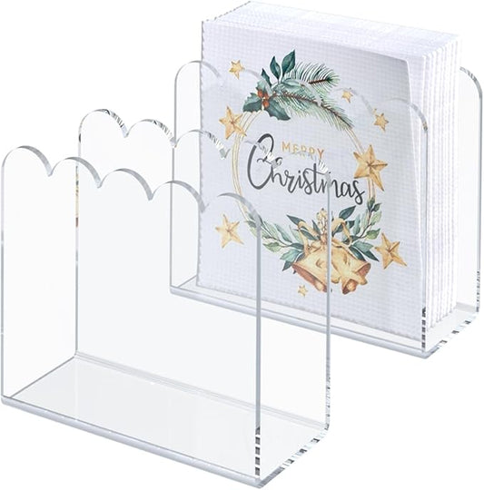 SILUT 2 Pack Clear Napkin Holder for Table, Acrylic Napkins Holder, Napkin Dispenser for Kitchen, Cocktail Napkin Holder for Restaurant, Bar napkin holder, Napkin Freestanding Holder