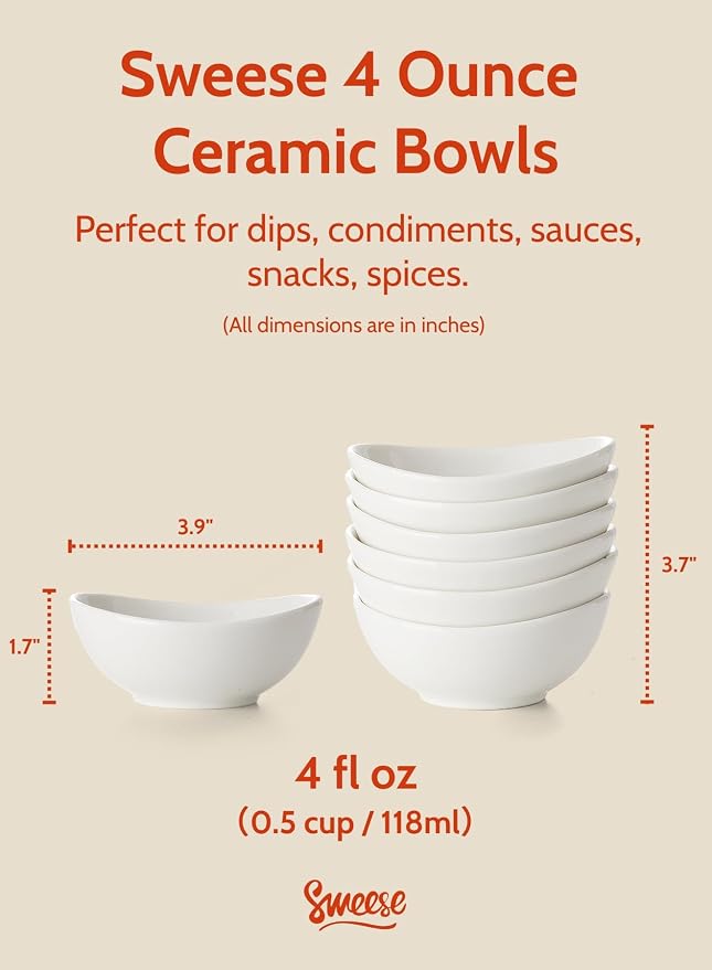 Sweese 4 oz Very Small White Porcelain Bowls - Image 2