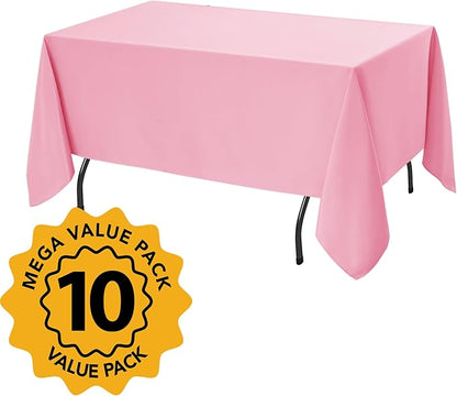 10-Pack Pink Tablecloths for Rectangle Tables, 70 x 108 Inches, Stain-Resistant Polyester Fabric for 6 Foot Tables - Washable Table Covers for Weddings, Banquets, Birthday Parties, Events