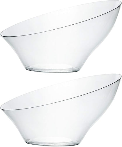 PLASTICPRO Disposable Angled Plastic Bowls Round Medium Serving Bowl, Elegant for Party's, Snack, or Salad Bowl, Clear Pack of 4