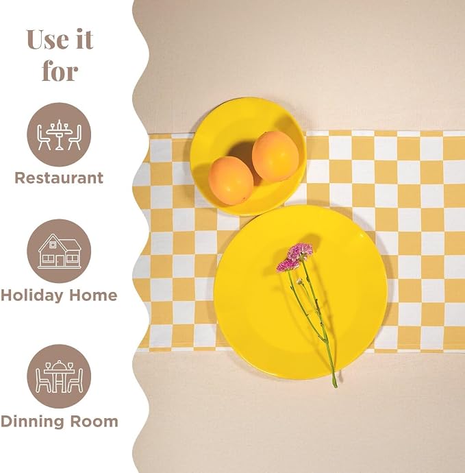 Folkulture Fall Table Runner 90 Inches Long | Yellow Checkered | Table Runner - Image 6