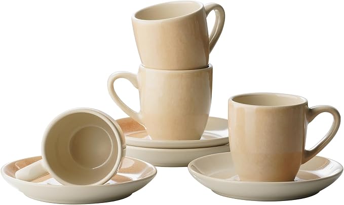 famiware 3oz Espresso Cups and Saucers, Honey Beige | Ceramic Small Coffee Mug by Famiware