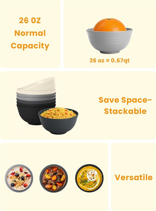 Premium Wheat Straw Bowls 8 PCS Unbreakable Bowl - Image 4