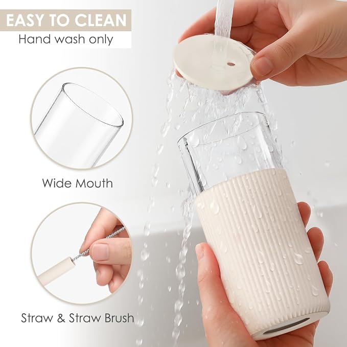 SANDJEST Glass Tumbler with Straw and Lid, Glass Water Bottle with Silicone - Image 3