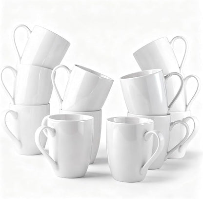 GBhome White Coffee Mugs Set of 12, 12 oz Ceramic Coffee Cups | Classic COffee by GBhome