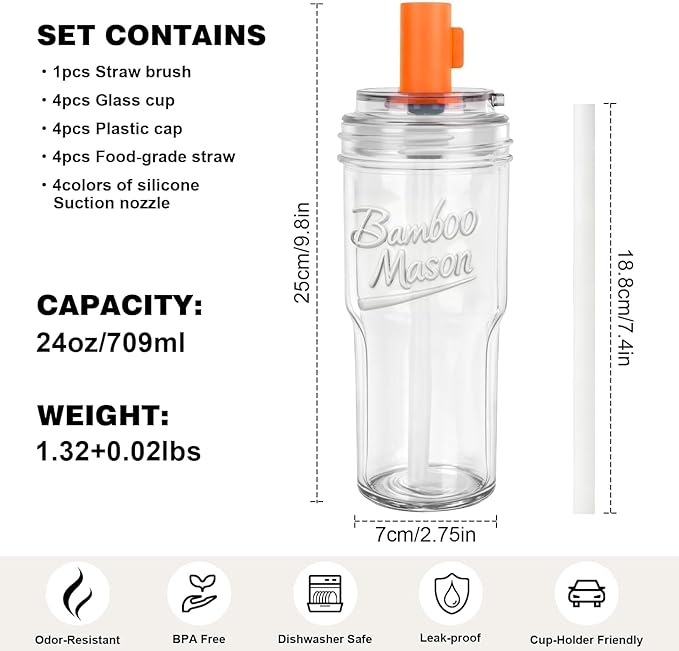 ANOTION Bamboo Mason 24oz Glass Tumbler - Image 3